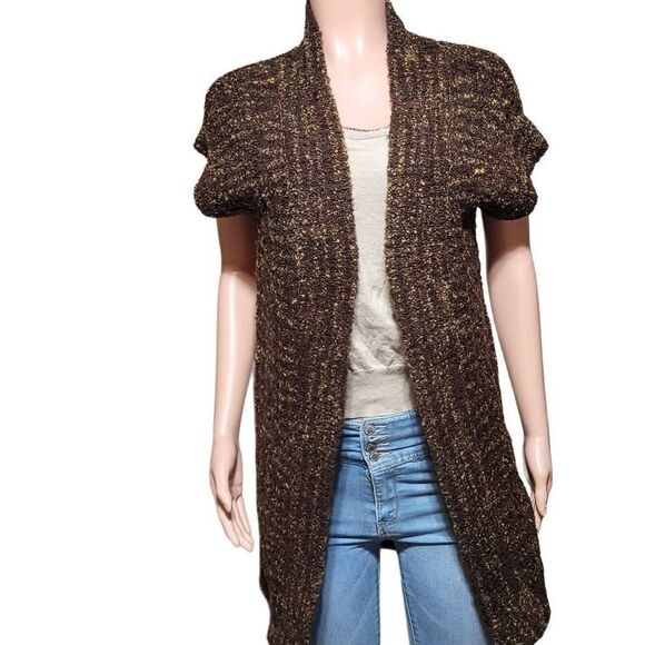 Pulp short sleeve open front cardigan chocolate sweater M - Picture 2 of 5